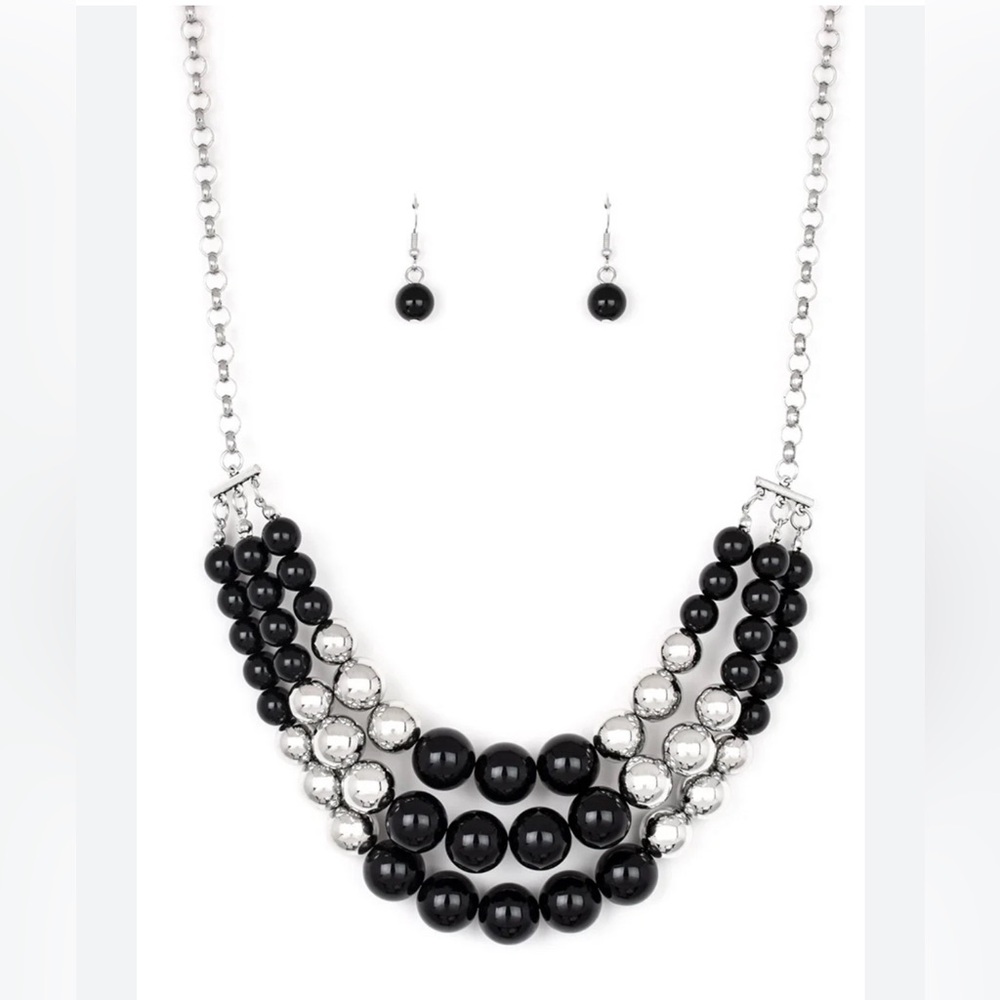 Silver and black necklace